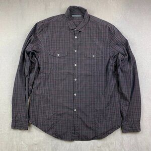John Varvatos Mens Shirt Large Purple Plaid Button Up Long Sleeve Rock Luxury